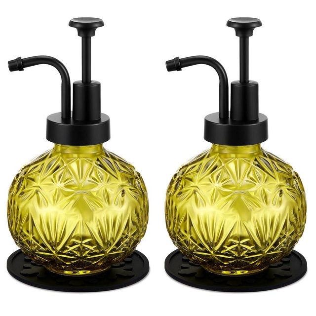 Tioncy 2 Pcs Christmas Vintage Soap Dispenser for Bathroom 8 oz Glass Kitchen Hand Dispenser with Pump Farmhouse Antique Snowflake Liquid Hand Soap Accessories Rustic Antique Bathroom Decor(Green)