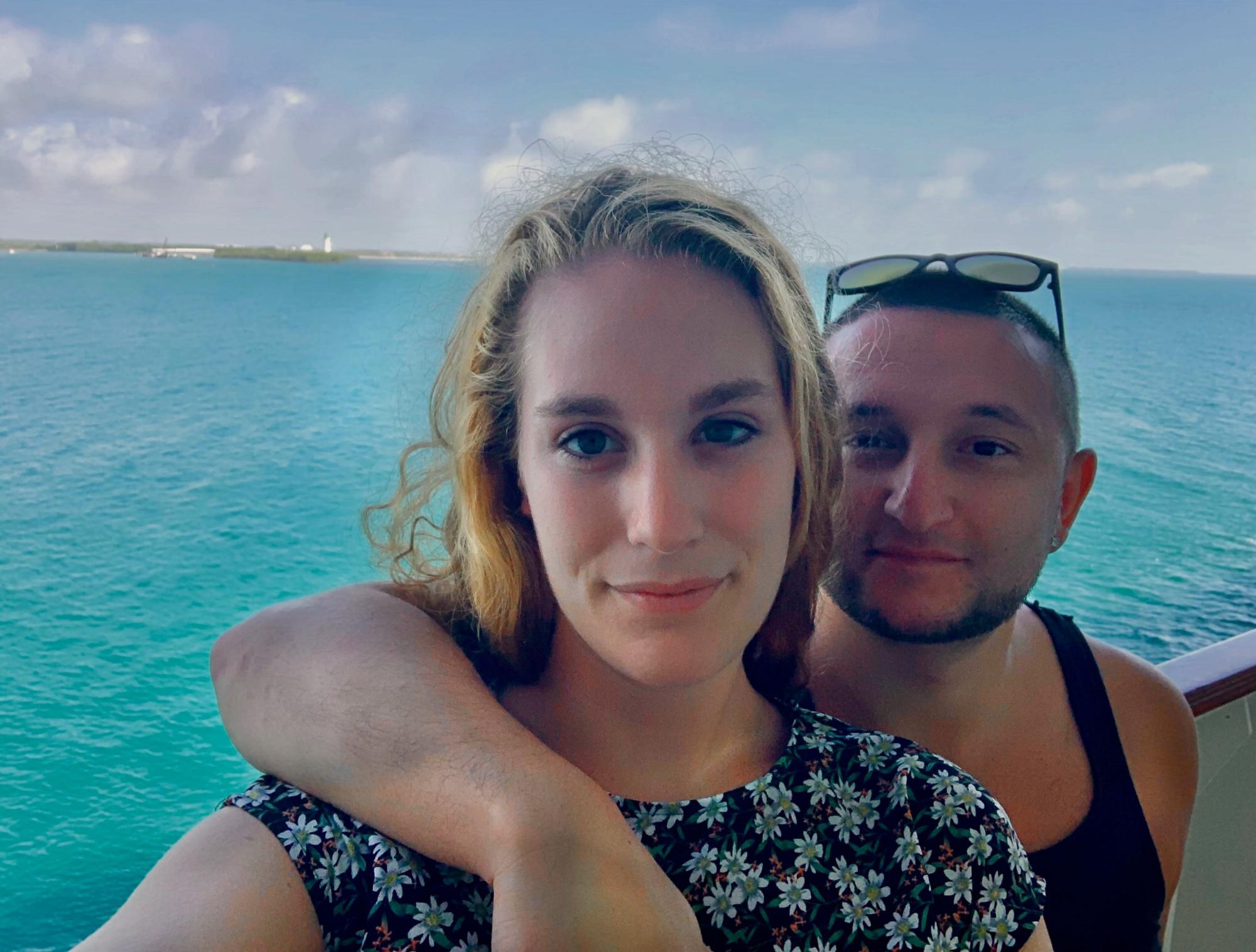 On the Norweigan Pearl, our first cruise- docked in Belize!