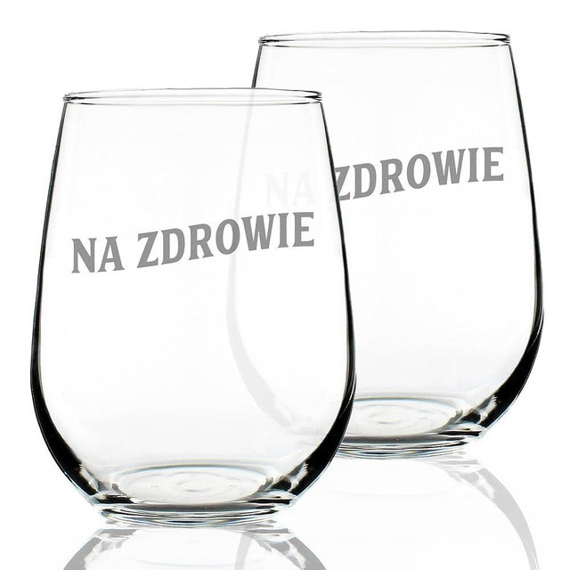 Bevvee Na Zdrowie Polish Cheers - Stemless Wine Glasses - Set of 2 - Cute Poland Themed Gifts or Party Decor - Large 17 Ounce
