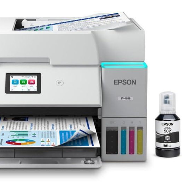 Epson EcoTank ET-4958 Wireless All-in-One Color Supertank Printer, Refillable Tanks, 2.4" Color Touchscreen, Auto Document Feeder, Auto Duplex Printing, 250-Sheet Paper Tray – White