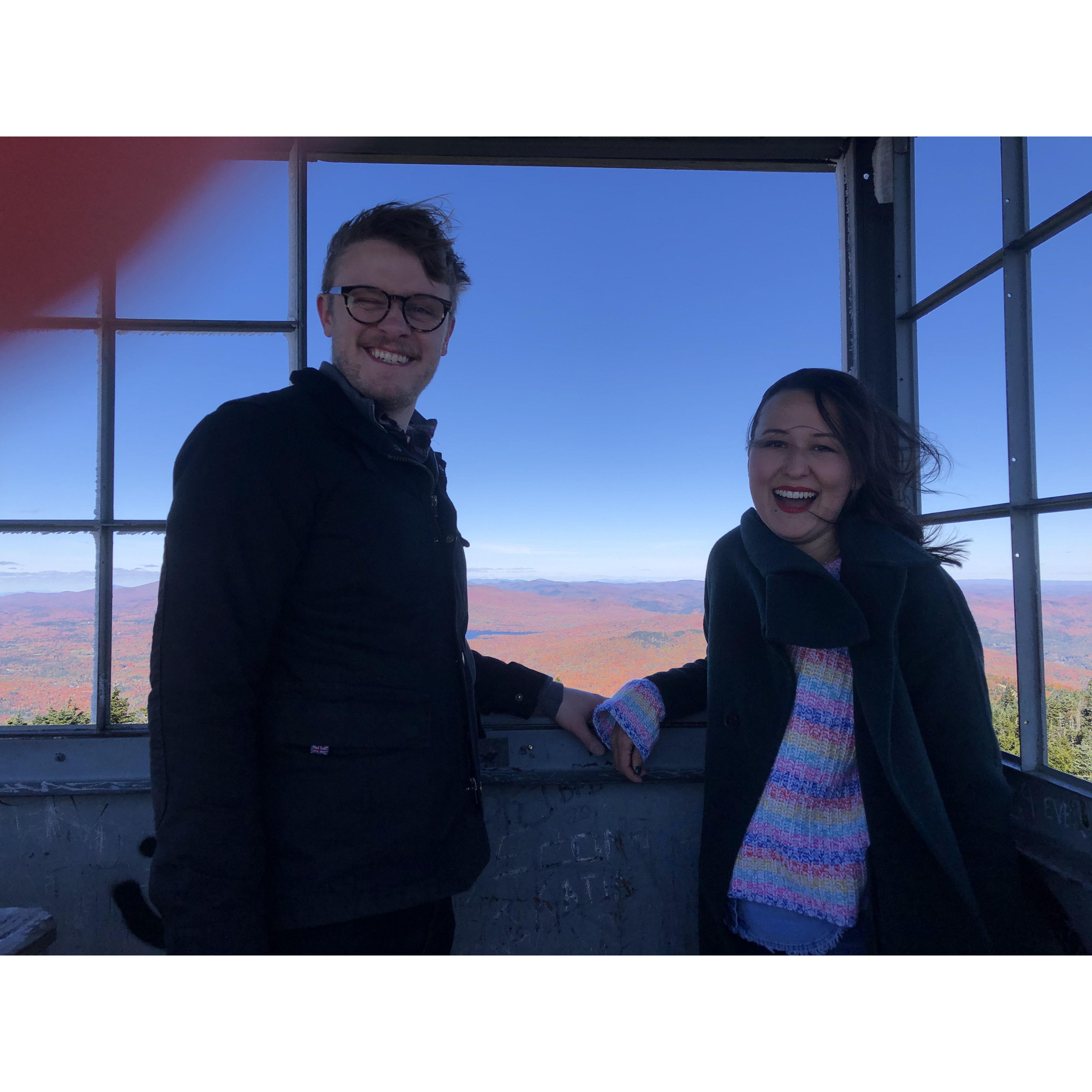 At the top of a lookout in Vermont