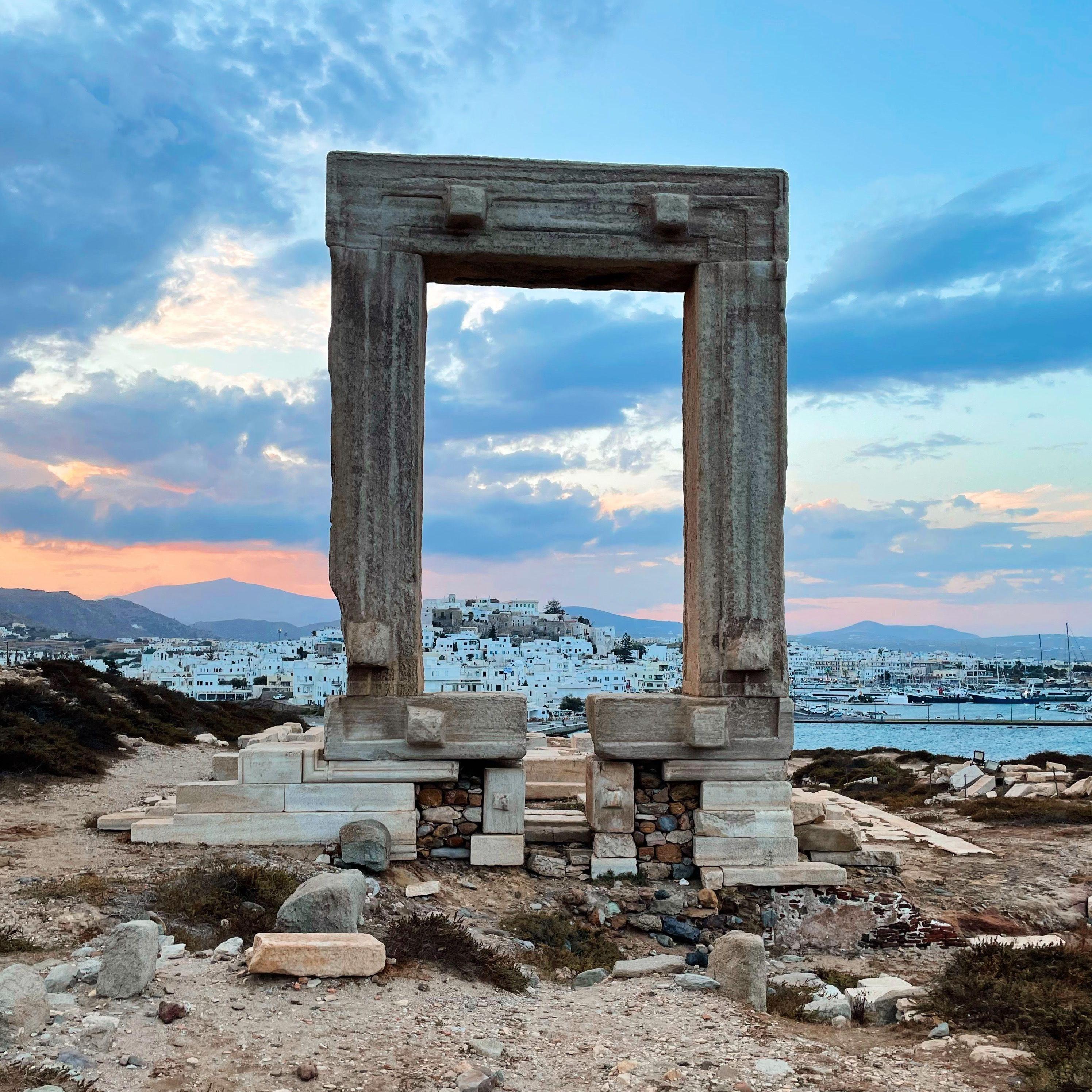 This photo snapped of the Portara in Naxos, our first morning we experienced in Greece