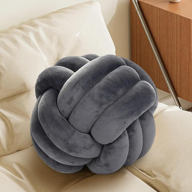 Knot Pillow Ball-Shaped Decorative Throw Pillows,Grey 35cm Cute Couch Cushion Knotted Pillow Suitable for Living Room Decoration Handmade Braided Throw Pillows