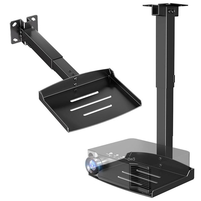 PUTORSEN Adjustable Projector Ceiling Mount,Universal Projector Shelf for Ceiling and Wall, Holds up to 22lbs，No Hole Installation, Hidden Cable Routing, Black（S）