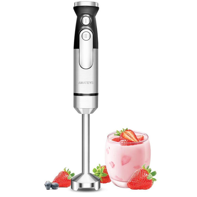 Amateys Handblender with Plug,Immersion Blender Handheld, Heavy-Duty Copper Motor, Detachable Stainless Blade Dishwasher Safe, 2 Modes with Pulse,Infinitely Variable Speed, Space-Saving Design