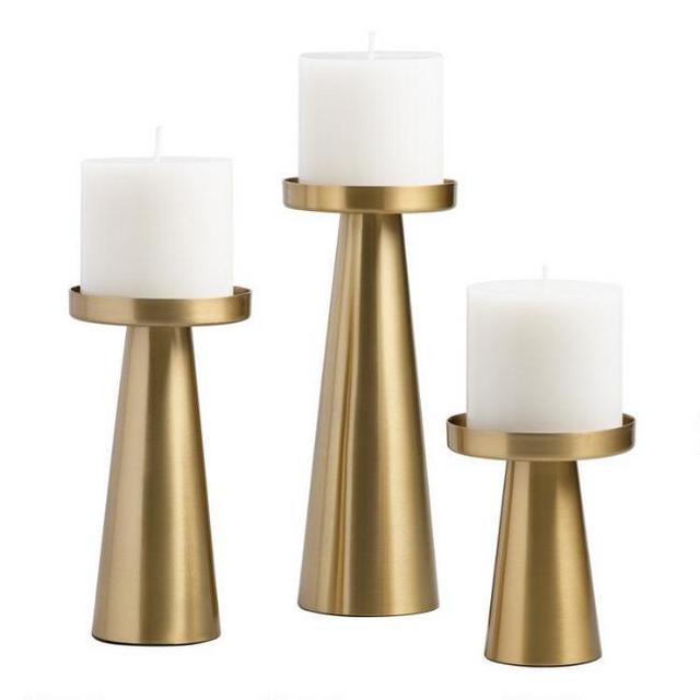 Brushed Gold Metal Contemporary Pillar Candle Holder