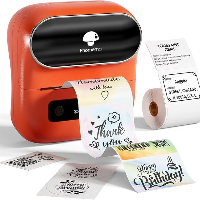 Phomemo M220 Label Printer, Barcode Printer, Bluetooth Thermal Label Maker Machine for Barcodes,Name,Address,Clothing Labeling,for Office Home,Compatible with Phones and Some PC Orange