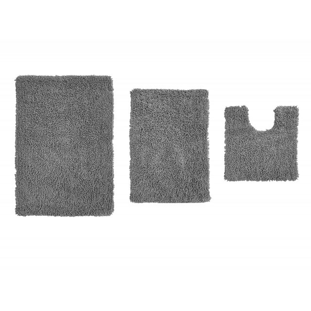 Set of 3 Fantasia Bath Rug Collection Grey Cotton Shaggy Pattern Tufted Bath Rug Set - Home Weavers