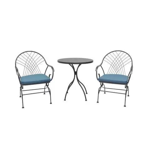 Style Selections WEDDINGTON 3-Piece Brown Frame Bistro Patio Set with Blue Cushions Bistro