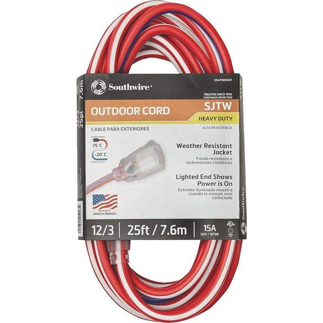 Southwire 2547SWUSA1 EXTCORD, 12/3 SJTW 25' WHT/BLU LE S+, 25 ft, red,White,Blue