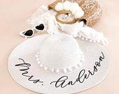 Bride Beach Hat Personalized Bride Sun Hat...