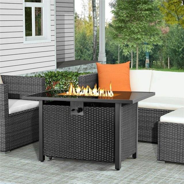 Domeier 25'' H x 43'' W Propane Outdoor Fire Pit Table with Lid