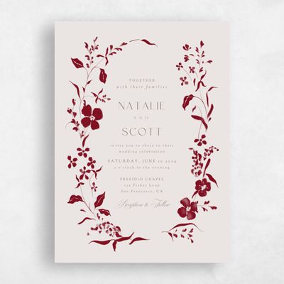 Light Burgundy, Red Wedding Invitation - Lynette Portrait