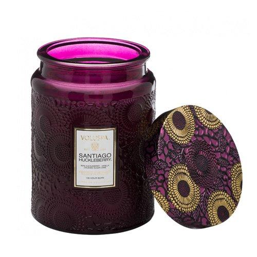 Voluspa Santiago Huckleberry Large Embossed Glass Jar Candle, 16 Ounces
