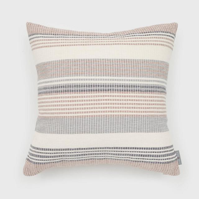 18"x18" Freja Striped Chenille Woven Square Throw Pillow Taupe - Evergrace