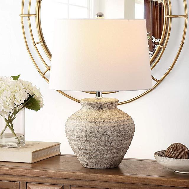 Safavieh Lighting Collection Ledger Light Grey Ceramic 23-inch Bedroom Living Room Home Office Desk Nightstand Table Lamp (LED Bulb Included)