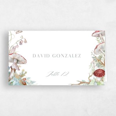 White Whimsical Wedding Place Card - Eden