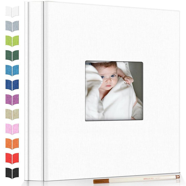 Artfeel Photo Album Self Adhesive Scrapbook Album for 3x5 4x6 5x7 8x10 Pictures, 60 Pages Linen Cover with Display Window DIY Photo Book,Ideal Gifts for Family Travel Wedding Baby