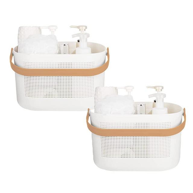 UUJOLY Plastic Storage Baskets with Handles, Shower Caddy Shelf Organizers Basket for Bathroom, Kitchen, Dorm Room, Yellow, 2 Pack
