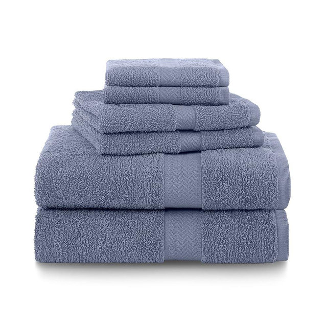Martex 6-Piece 100% Ringspun Cotton Towel Set | Quick Dry | Super Absorbent & Soft | Lightweight | 2 Bath Towels | 2 Hand Towels | 2 Wash Cloths | Heather Blue