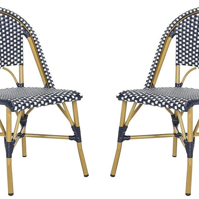 Safavieh Home Collection Hooper Indoor-Outdoor Stacking Side Chairs | Navy & White | Set of 2