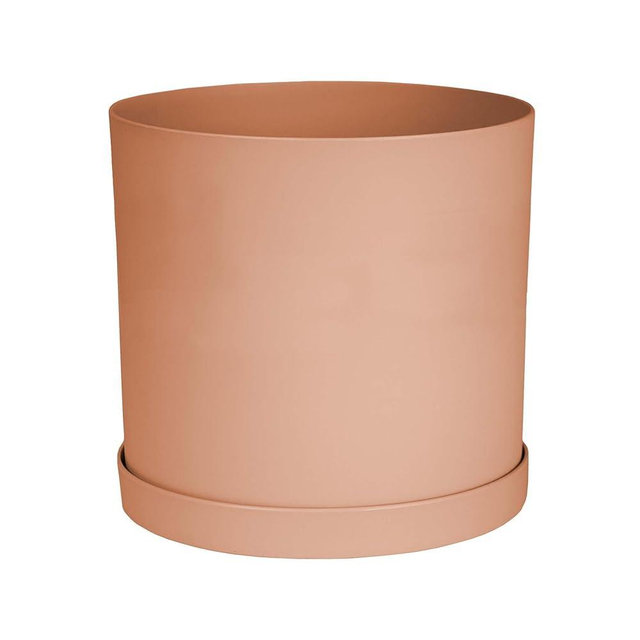 Bloem Mathers Round Planter with Saucer Tray: 12" - Terra Cotta - Modern Design, Durable Plastic Pot, Removable Saucer, for Indoor & Outdoor Use, Gardening, 5.8 Gallon Capacity