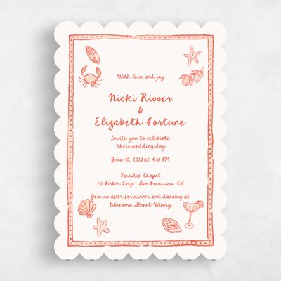 Pink Scalloped Wedding Invitation - Tenger Portrait