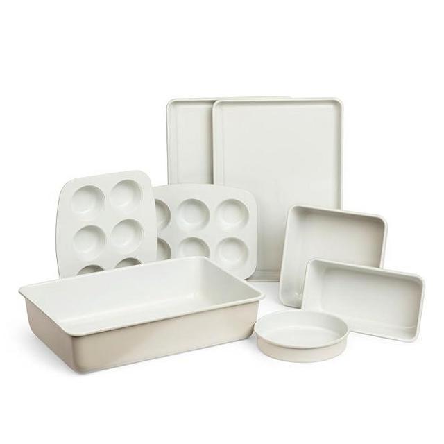 Larder & Vine Bakeware Set - PFAS/PFOS/PTFE Free, Heavy Duty Aluminized Steel with Ceramic Finish, Includes Sheet Pans, Loaf Pan, Muffin Tins, Round Pan, Square Pan, Roasting Pan (French Gray)