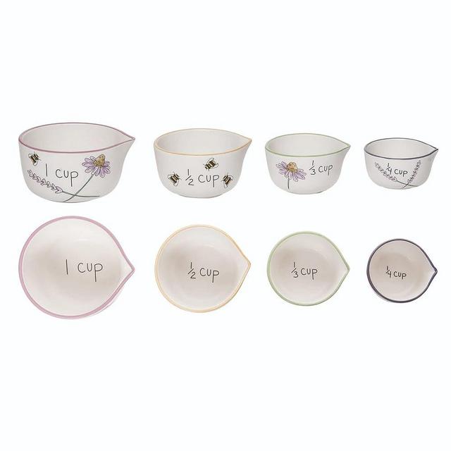 Honey Bees and Lavender Dolomite Stoneware Measuring Cup with Spout 4 Piece Set