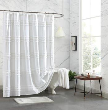 Chenille Stripe Shower Curtain-White