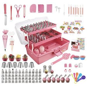 Cake Decorating Supplies Tools Kit: 358pcs Baking Accessories with Storage Case - Piping Bags and Icing Tips Set - Cupcake Cookie Frosting Fondant Bakery Set for Adults Beginners or Professional, Pink