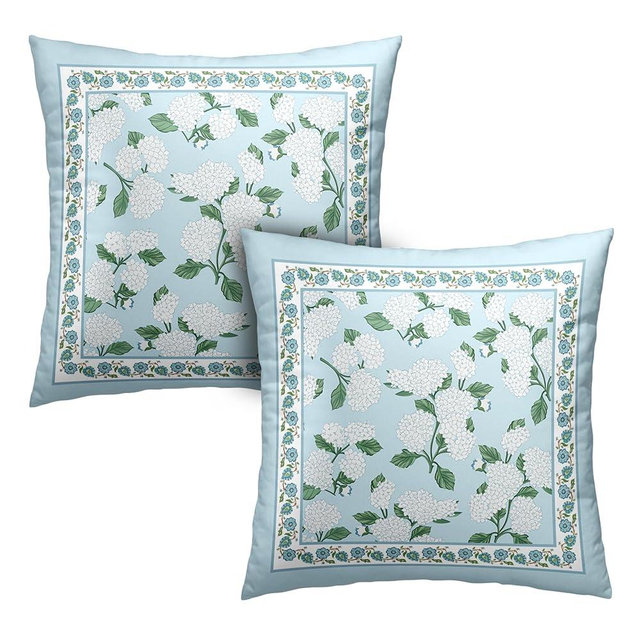 Kwlegh Spring Summer Pillow Covers 18x18 Set of 2 Blue Hydrangea Throw Pillow Covers Vintage Floral Decoarative Pillow Case Double Sided Printing Cushion Case for Couch Sofa Home
