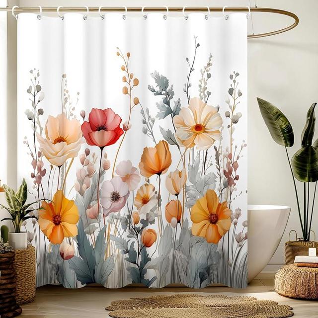 Stanoha Shower Curtain for Bathroom Stall Modern Cute Aesthetic Washable Decorative Girly Waterproof Unique Wildflower Elegant Girls Chic Print Design Teen Women Cortinas de Baño Bathtub 72 x72 Inch