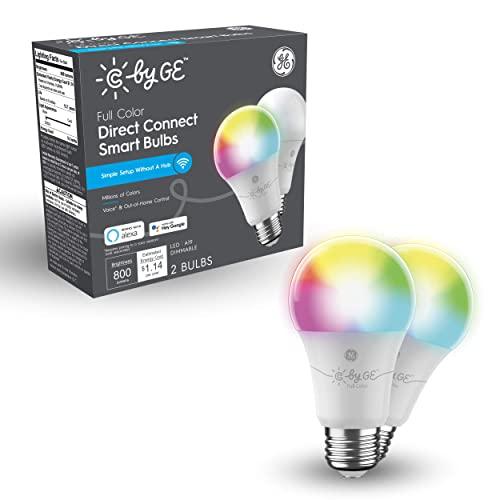 C by GE Full Color Direct Connect Smart LED Bulbs (2 A19 Color Changing Light Bulbs), 60W Replacement, 2-Pack, Bluetooth/Wi-Fi Light Bulb, Smart Light Bulb Works with Alexa + Google Home Without Hub