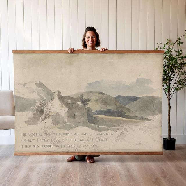 Christian Wall Art | Vintage Scripture Canvas | Christian Wall Decor | Vintage Scripture Art | Matthew 7:25 | House Built On The Rock | 201