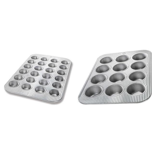 USA Pan Mini Muffin Pan, 24-Well & Standard Muffin Pan, 12-Well Bundle