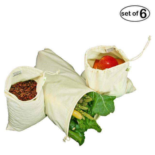 Simple Ecology Organic Cotton Muslin Produce Bag - Set of 6 (2 each of Lg., Med. & Sm.)