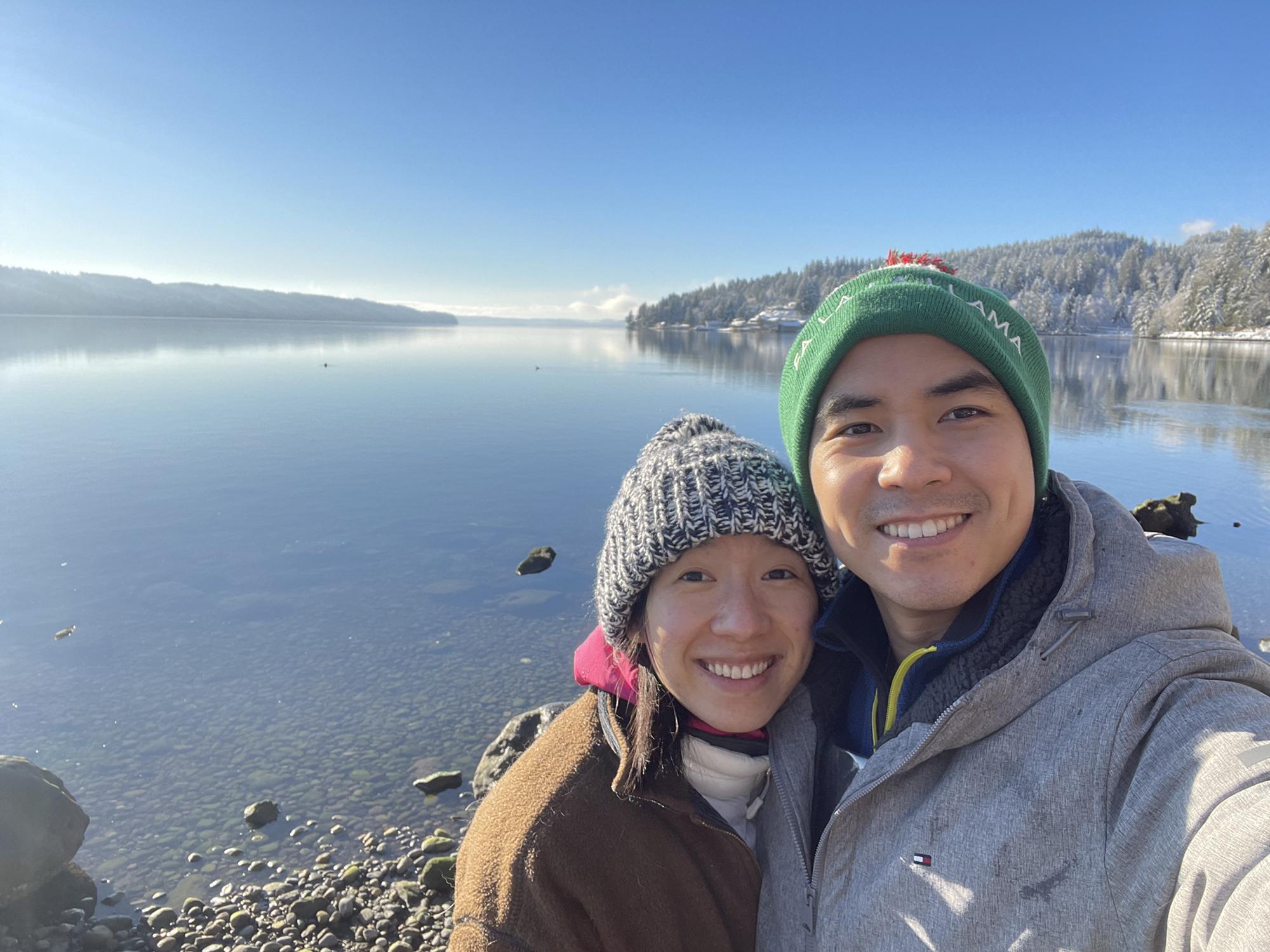 Vivian's first trip oystering. Not to mention in "extreme" Seattle winter weather. December 2021.