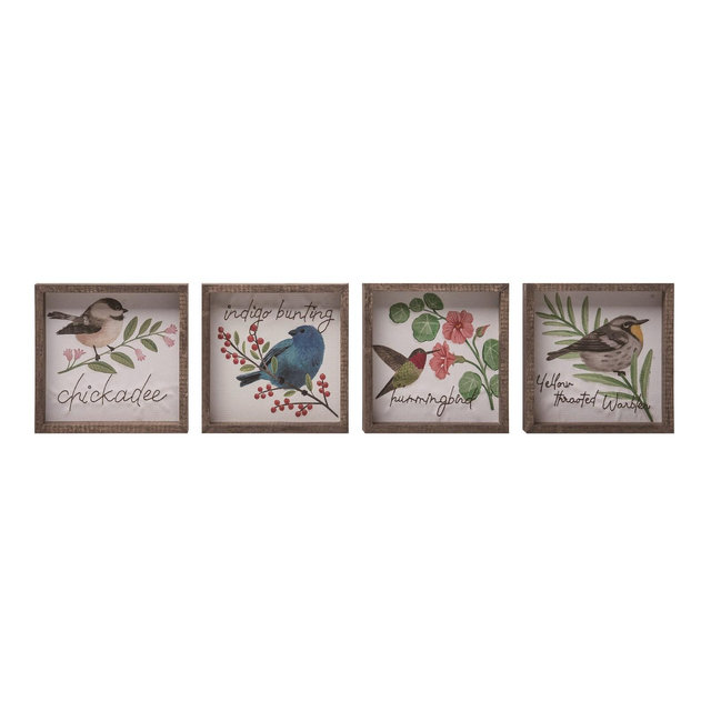 Transpac MDF Embroidered Accent Bird Decor Set of 4 Spring Home Decorations