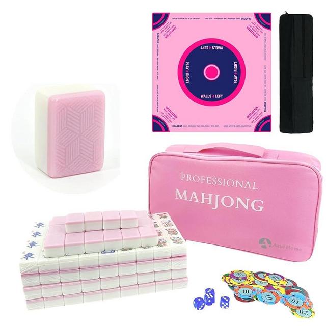 AzulHome American Mahjong Game Set, 166 Premium Pink Tiles, One Pink American Neoprene Mahjong Mat with Stroge Bag, Mahjong Tile Set
