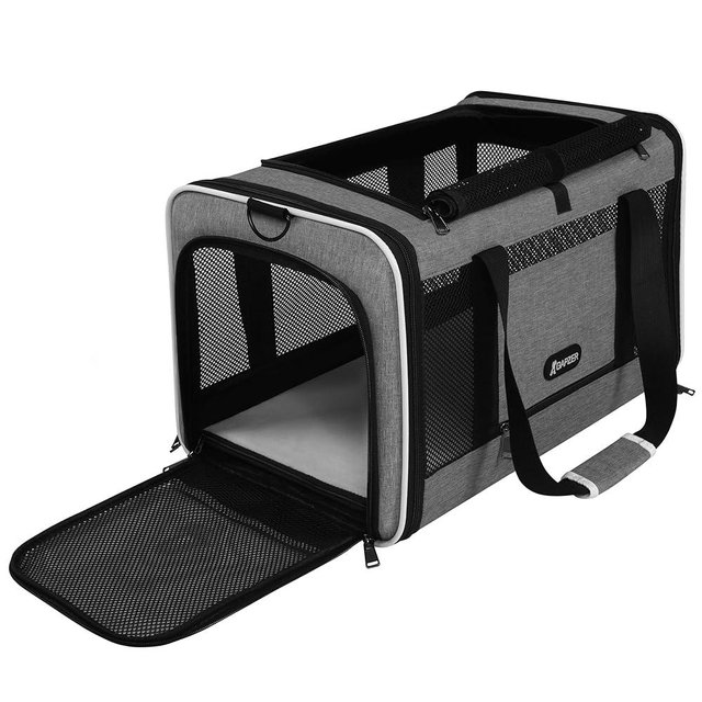 GAPZER Cat Carrier 18x11x11 Top Load Soft Pet Travel Bag Over 15 lbs, Collapsible Small Dog Puppy Crate 10 Pounds, Small Animal Rabbit Kennel Carrying Case, Kitten Mesh Cage Medium Cat Under 25 Grey