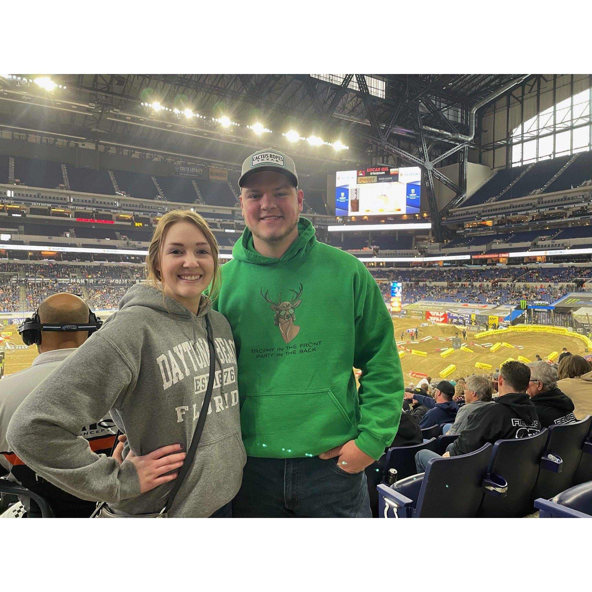 Supercross at the Lucas Oil stadium in Indy...Harrison's first supercross!