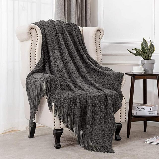 Angelhood Throw Blanket,Textured Knitted Soft Throw Blanket with Tassels for Couch Chair Bed Sofa Travel Lightweight Decorative Blanket Suitable for Women Men and Kids