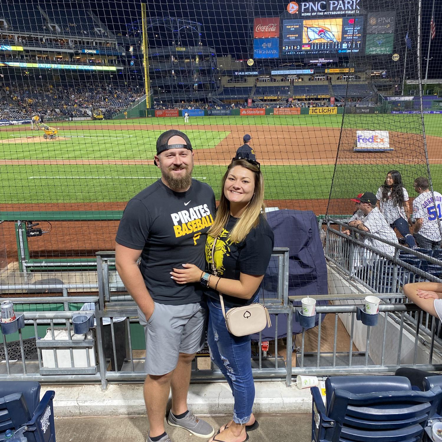 They had their very first date at Yellowbridge Brewing in Delmont and the rest is history! 

They went to their very first pirate game on 9/11/21 and this was the very first picture taken together ♥️