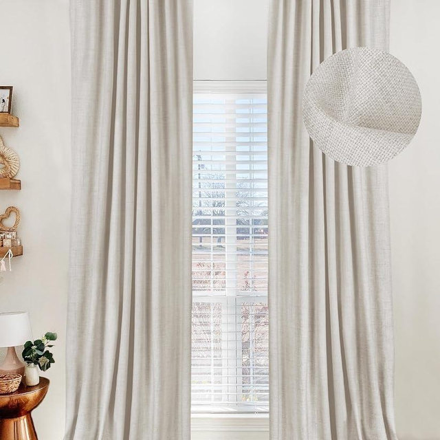 100% Blackout Shield Linen Blackout Curtains for Bedroom 96 Inches Long,Back Tab/Rod Pocket Living Room Drapes,Thermal Insulated Textured Blackout Curtains 2 Panels Set,50" W x 96" L,NaturalLinen