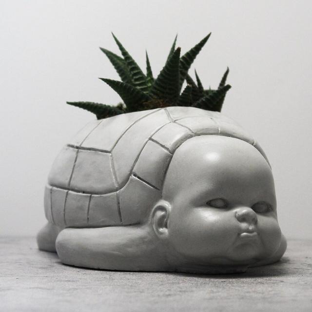 Turtle Baby - The Original Fugly planter. Concrete | Funny | creepy | ugly | Doll | bizarre | Head | weird | Desk pot | Horror | gothic