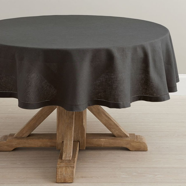Belgian Linen Round Tablecloth, 90" - Ebony