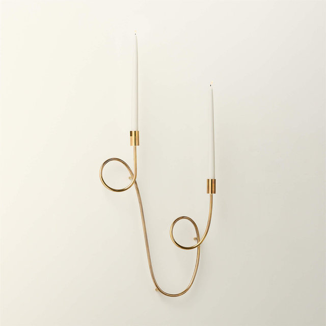 Duo Aged Brass Wall Sconce Taper Candle Holder