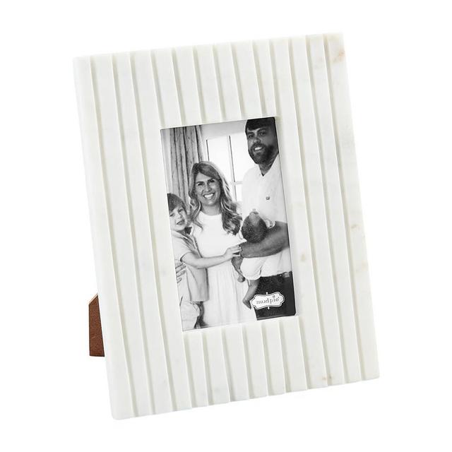 Mud Pie 4X6 White Stripe Marble Frame; 9 3/4" x 7 3/4"