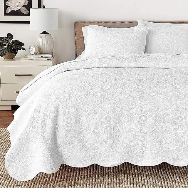 Cozy Line Home Fashions Victorian Medallion Solid White Embossed 100 % Cotton Bedding Quilt Set,Reversible Bedspread, Coverlet (Blantyre - White, Queen - 3 Piece)